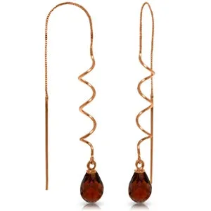 14K Solid Rose Gold Threaded Dangles Earrings Garnet Class