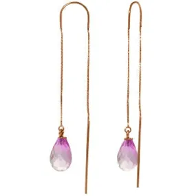 14K Solid Rose Gold Threaded Dangles Earrings Pink Topaz Gemstone