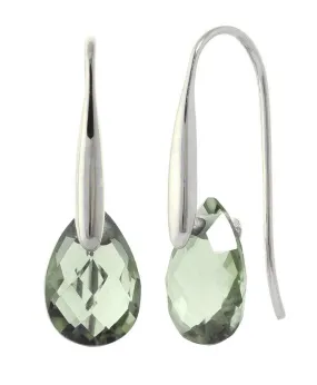 14K Solid White Gold Fish Hook Earrings w/ Dangling Briolette Green Amethysts