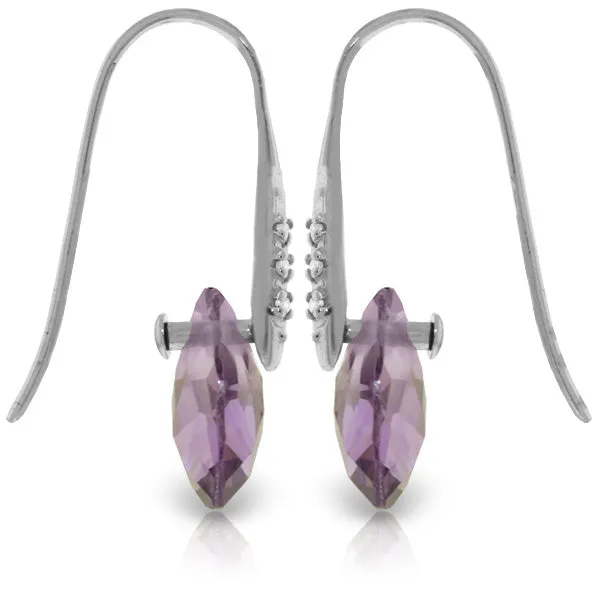 14K Solid White Gold Fish Hook Earrings w/ Diamonds & Dangling Briolette Amethysts