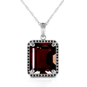 14K Solid White Gold Necklace w/ Natural Black Diamonds & Garnet