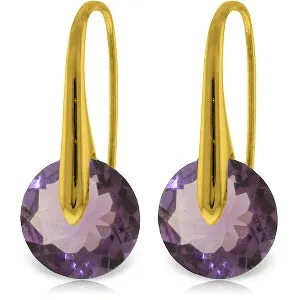 14K Solid Yellow Gold Fish Hook Earrings w/ Amethyst