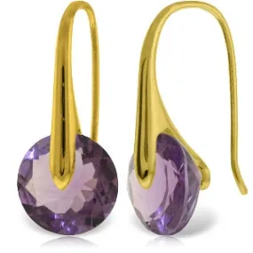 14K Solid Yellow Gold Fish Hook Earrings w/ Amethyst