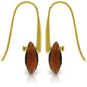 14K Solid Yellow Gold Fish Hook Earrings w/ Dangling Briolette Garnets