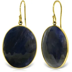 14K Solid Yellow Gold Fish Hook Round Sapphire Earrings