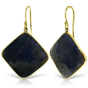 14K Solid Yellow Gold Fish Hook Square Sapphire Earrings