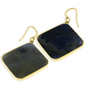 14K Solid Yellow Gold Fish Hook Square Sapphire Earrings