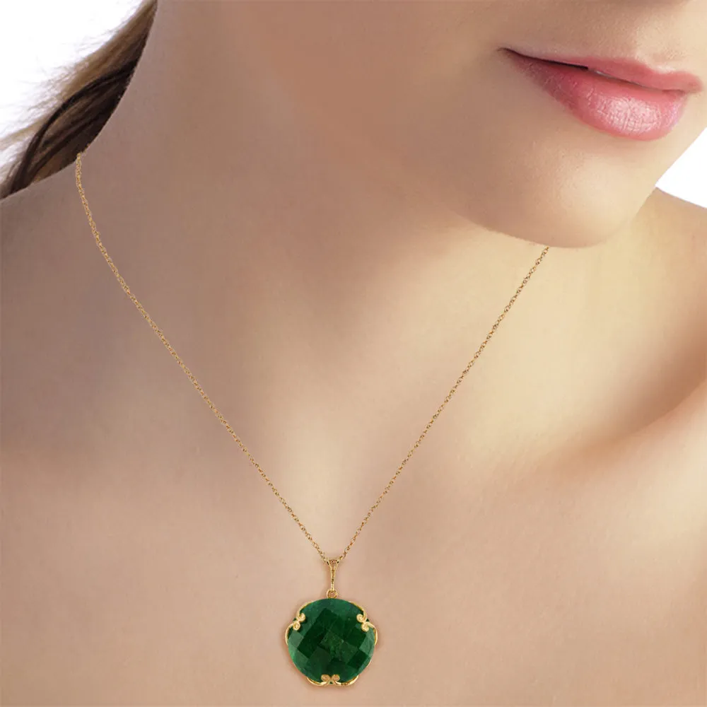 14K Solid Yellow Gold Necklace w/ Checkerboard Cut Round Dyed Green Sapphire