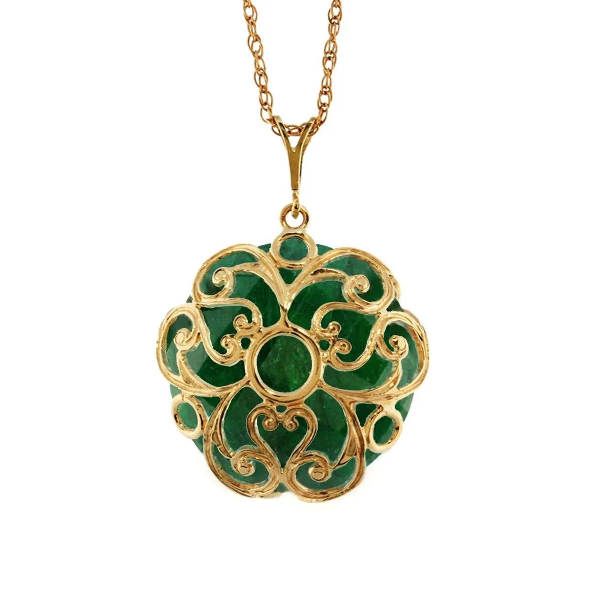 14K Solid Yellow Gold Necklace w/ Checkerboard Cut Round Dyed Green Sapphire