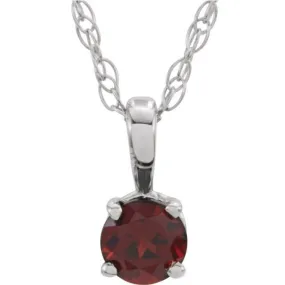 14K White 3 mm Natural Mozambique Garnet Youth Solitaire 14" Necklace