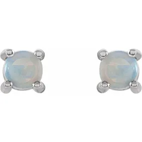 14K White 4 mm Natural White Opal Earrings