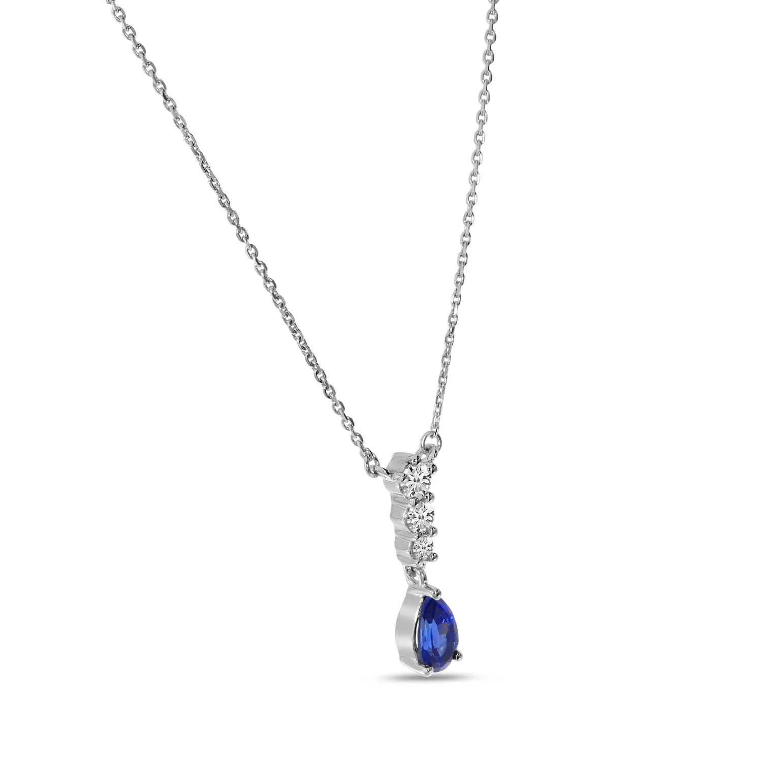 14K White Gold 0.25ct. Pear Sapphire & 0.10cttw. Diamond Dangle Necklace