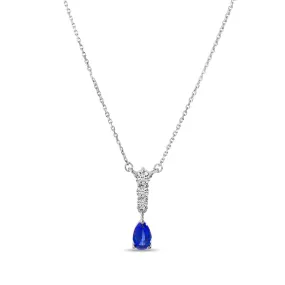 14K White Gold 0.25ct. Pear Sapphire & 0.10cttw. Diamond Dangle Necklace