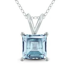 14K White Gold 5Mm Square Aquamarine Pendant