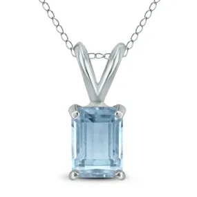 14K White Gold 6X4Mm Emerald Shaped Aquamarine Pendant