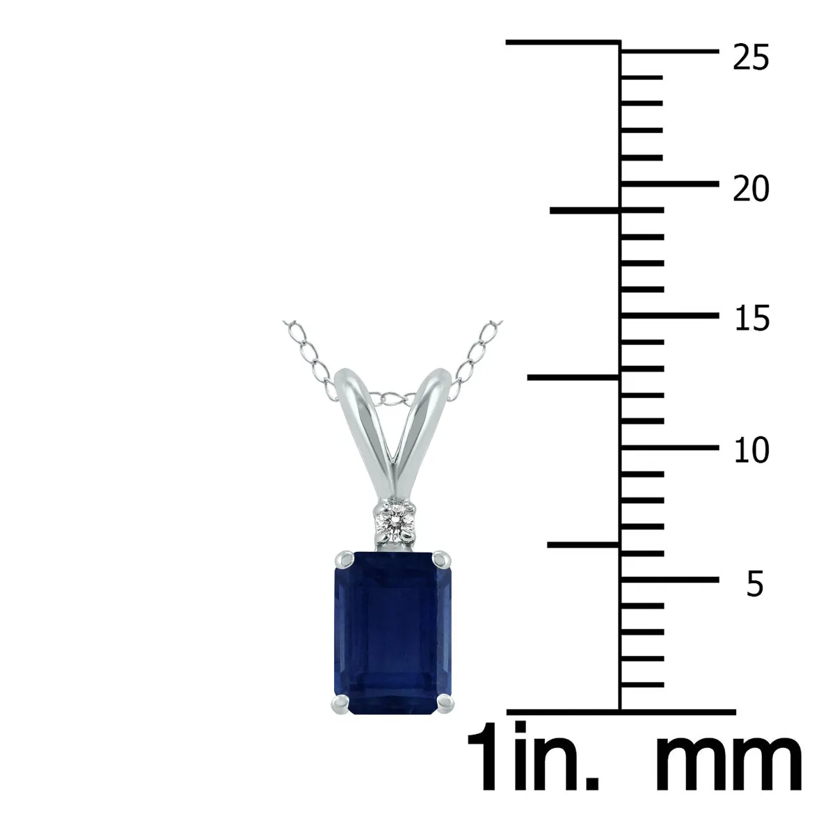 14K White Gold 6X4Mm Emerald Shaped Sapphire And Diamond Pendant