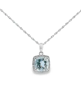 14K White Gold Aquamarine and Diamond Pendant Necklace