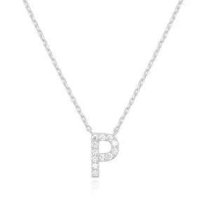 14k White Gold Created White Sapphire Initial P Letter Pendant Necklace Plated