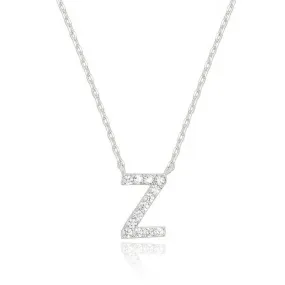 14k White Gold Created White Sapphire Initial Z Letter Pendant Necklace Plated