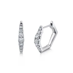 14K White Gold Diamond Hexagon Huggie Earrings