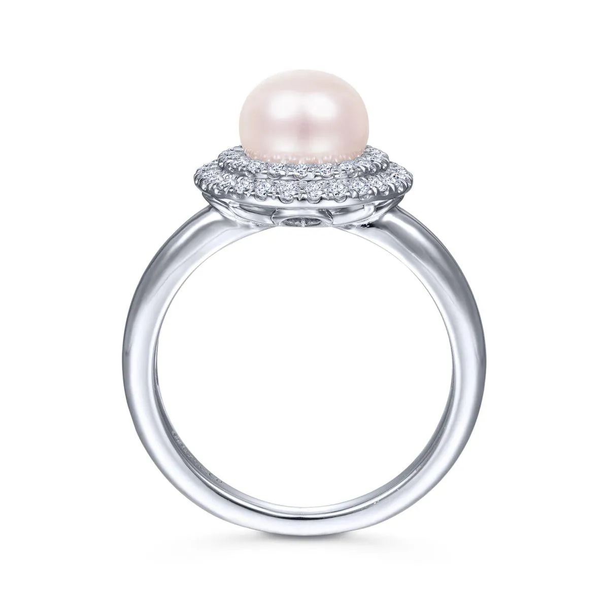 14K White Gold Pearl Ring with Diamond Double Halo