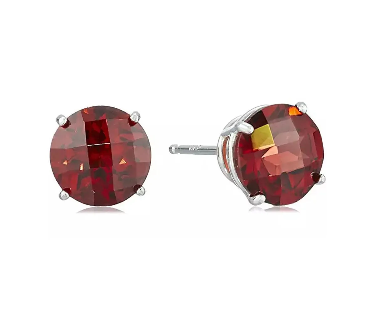 14k White Gold Plated 3 Carat Round Created Garnet Sapphire Stud Earrings