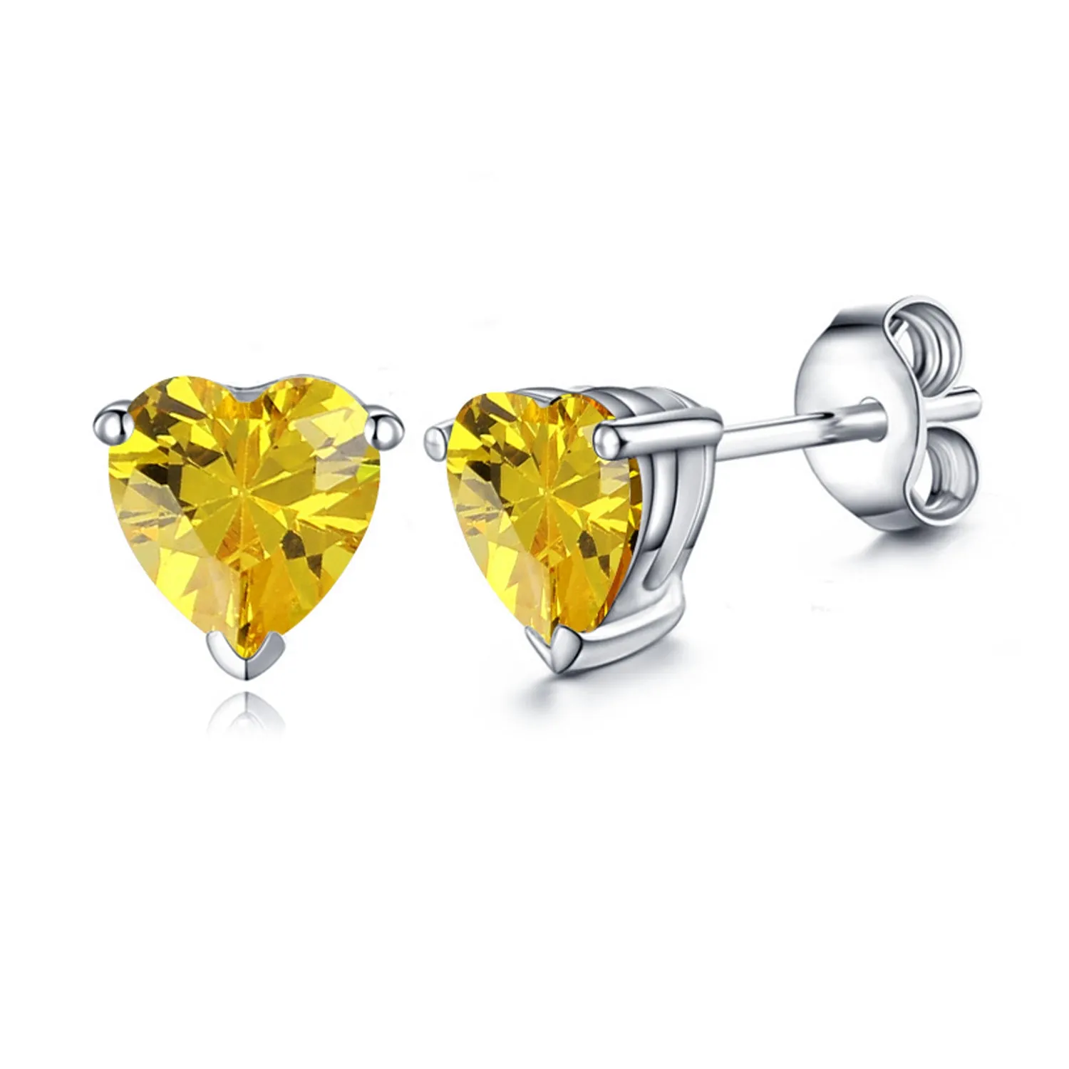 14k White Gold Plated 4 Carat Heart Created Yellow Sapphire Stud Earrings