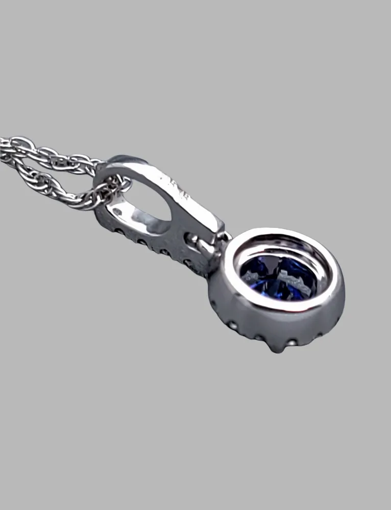 14K White Gold Sapphire Diamond Pendant