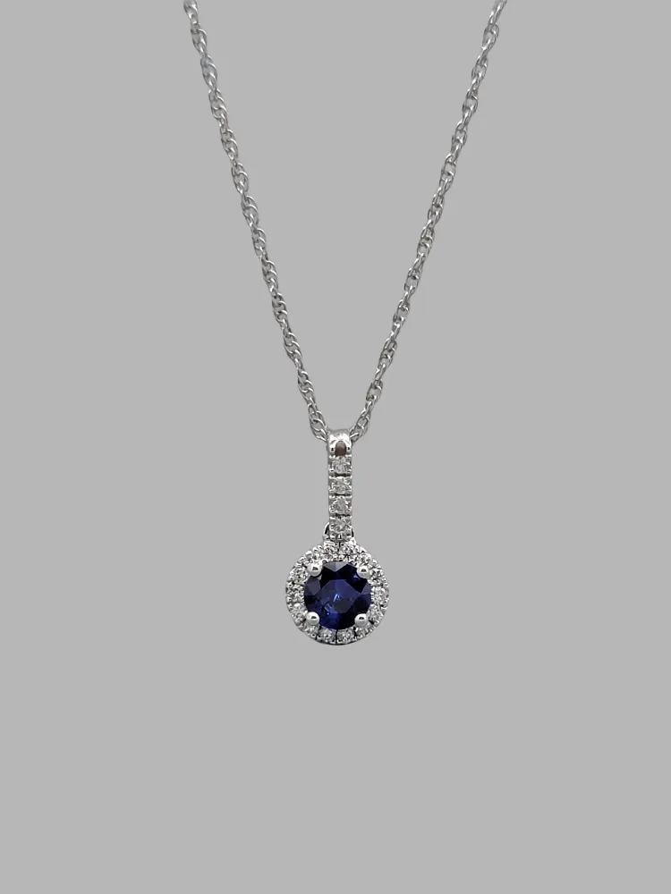 14K White Gold Sapphire Diamond Pendant