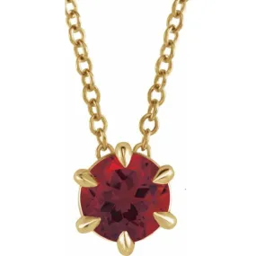 14K Yellow 5 mm Natural Mozambique Garnet Solitaire 16-18" Necklace