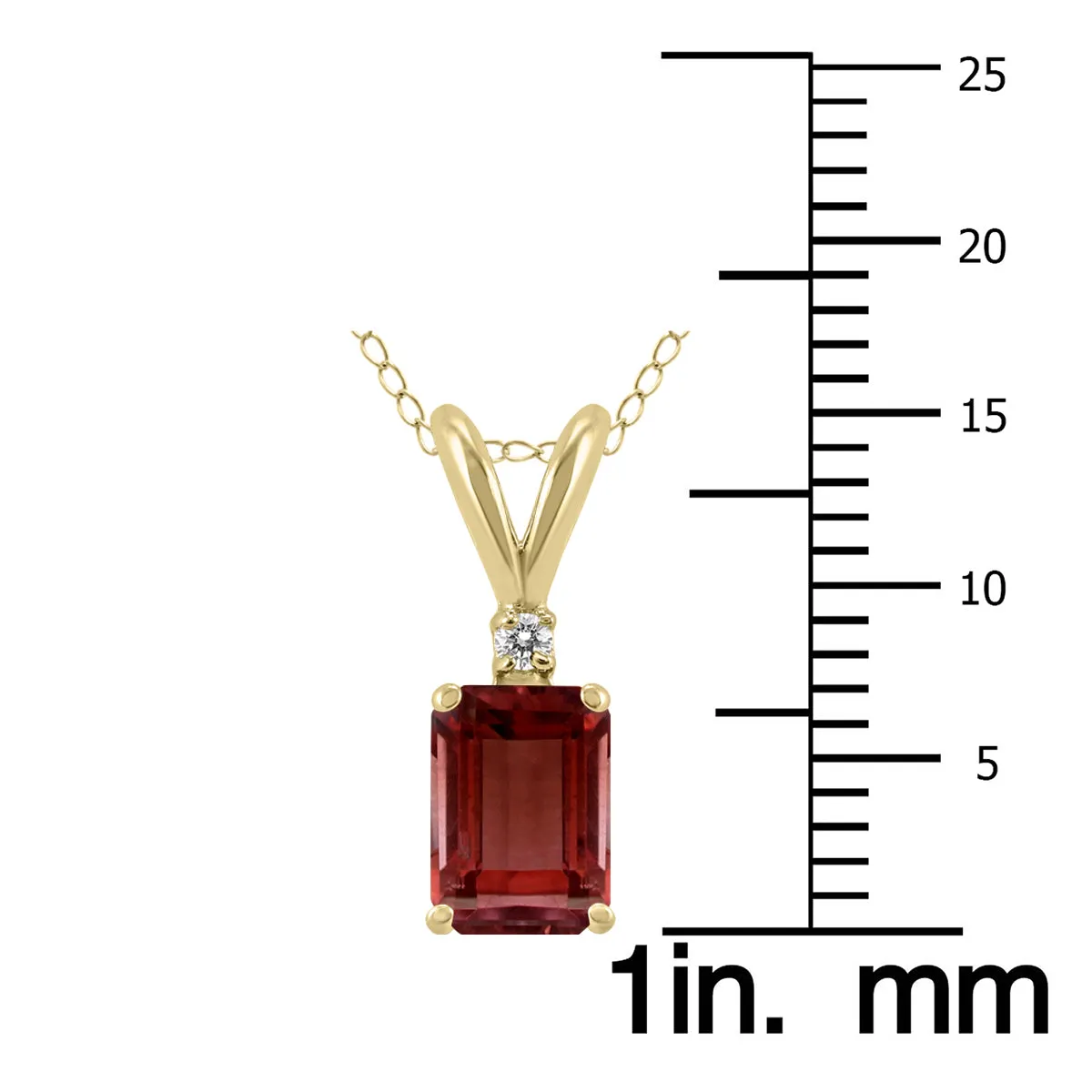 14K Yellow Gold 7X5Mm Emerald Shaped Garnet And Diamond Pendant