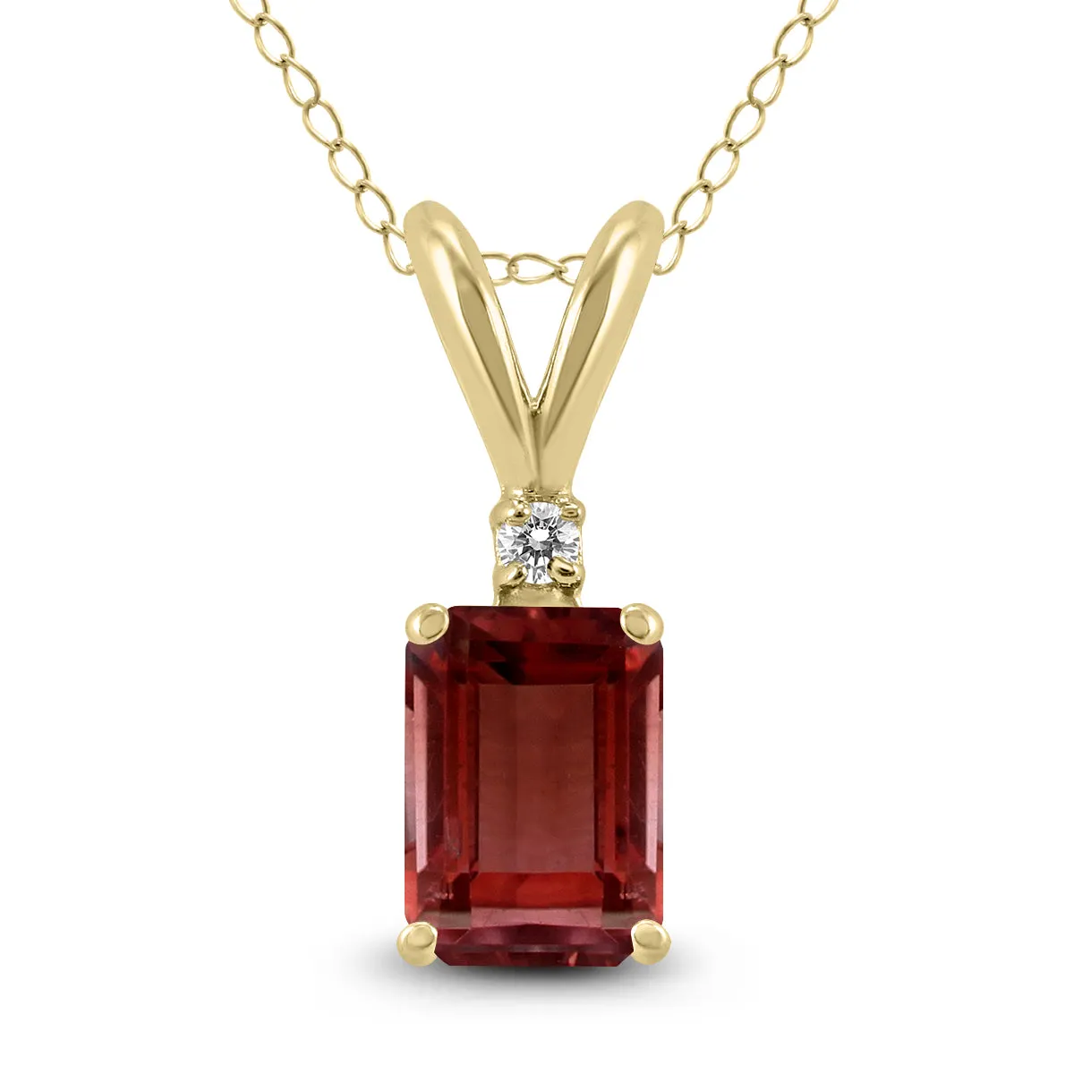 14K Yellow Gold 7X5Mm Emerald Shaped Garnet And Diamond Pendant