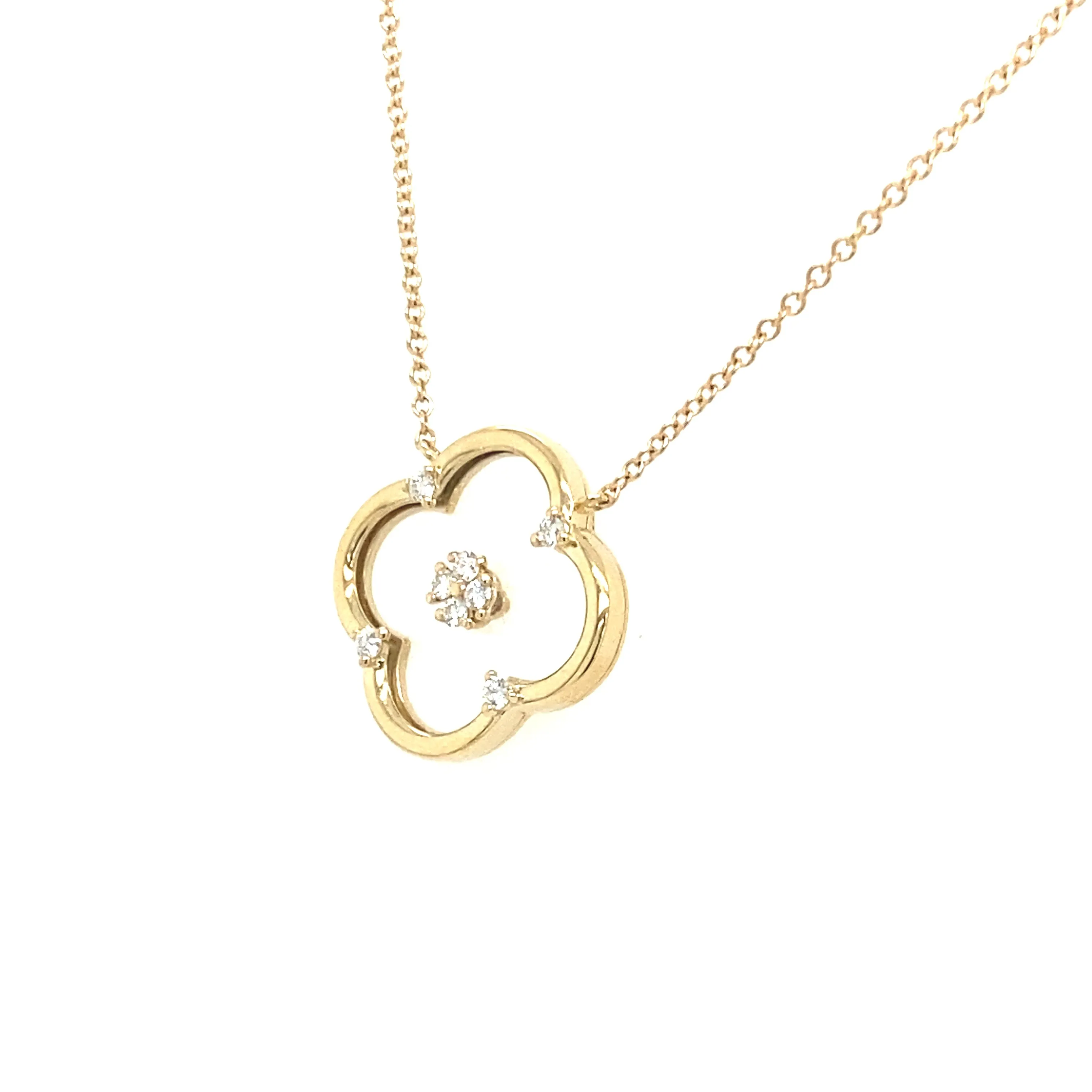 14K Yellow Gold Floating Diamond Clover Necklace