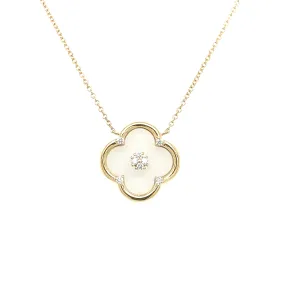 14K Yellow Gold Floating Diamond Clover Necklace