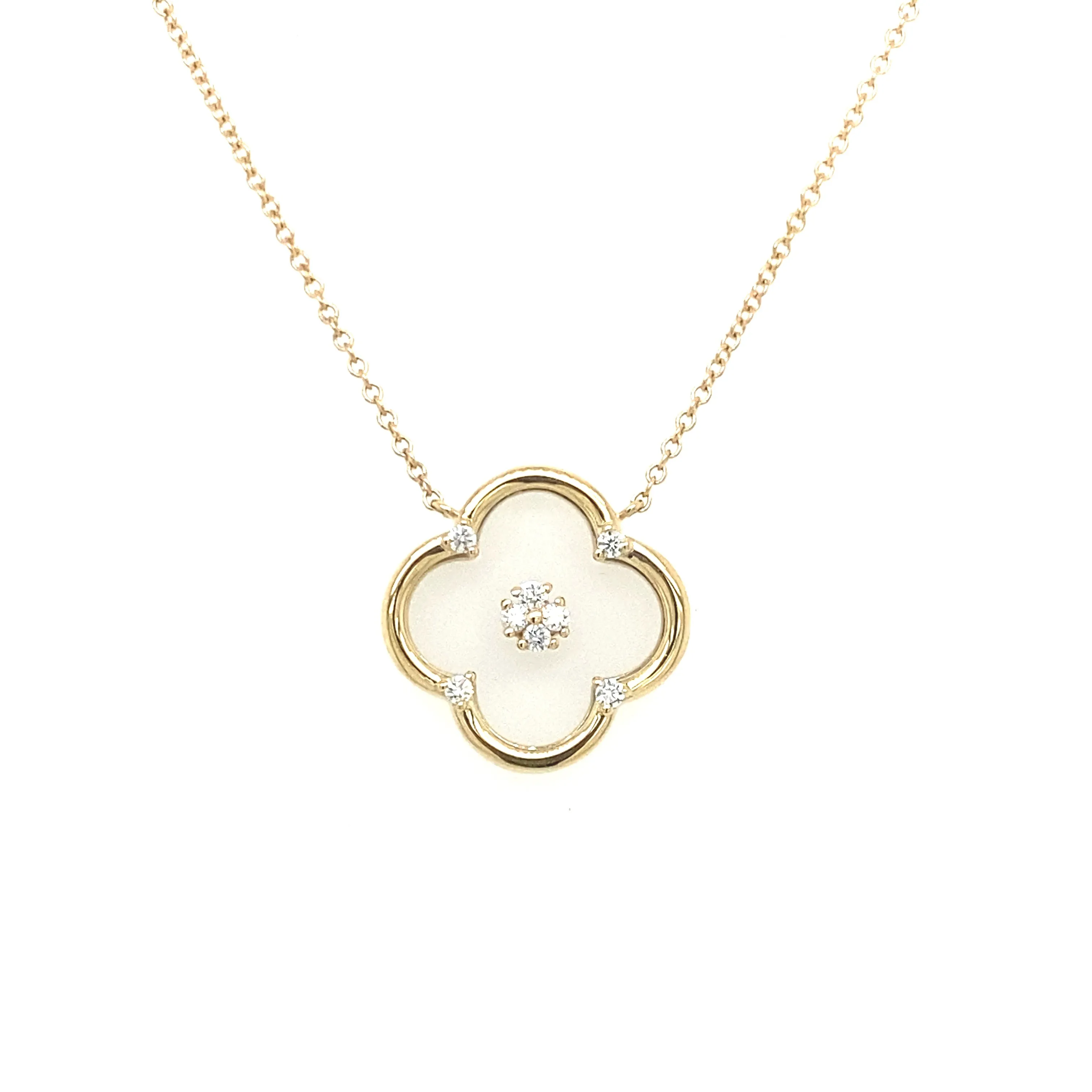 14K Yellow Gold Floating Diamond Clover Necklace