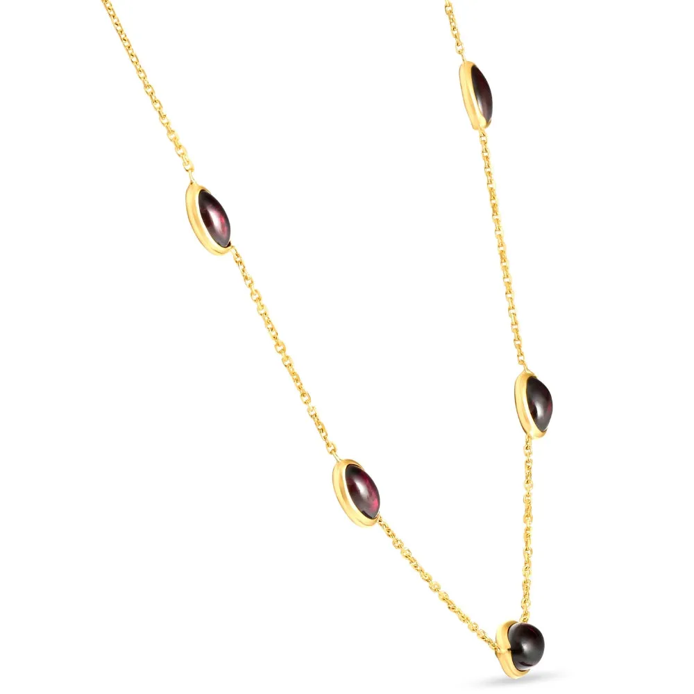 14k Yellow Gold Garnet Station Necklace By The Yard Design 18"