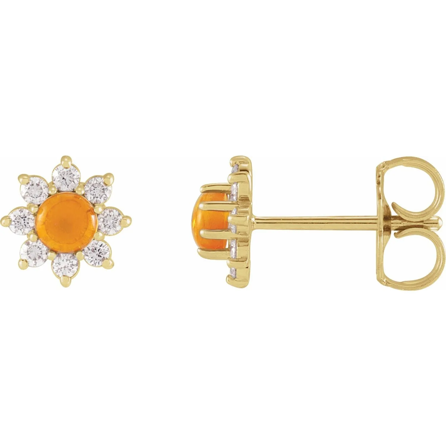 14K Yellow Gold Natural Citrine & 1/8 CTW Natural Diamond Flower Earrings