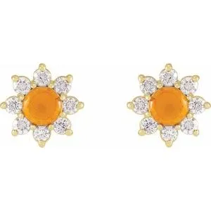 14K Yellow Gold Natural Citrine & 1/8 CTW Natural Diamond Flower Earrings