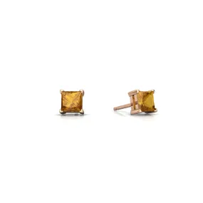 14k Yellow Gold Plated 3 Carat Princess Cut Created Citrine Sapphire Stud Earrings