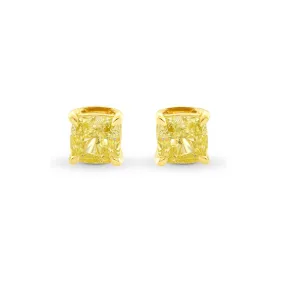 14k Yellow Gold Plated  3 Carat Square Created Yellow Sapphire Stud Earrings