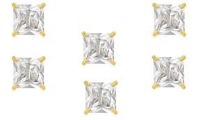 14k Yellow Gold Plated 4mm 3Ct Square Cut White Sapphire Set Of Three Stud Earrings