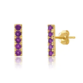 14k Yellow Gold Small 2mm Gemstone Bar Stud Earrings with Push Backs