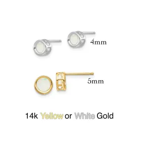 14k Yellow or White Gold Round Bezel Genuine Australian Opal Stud Earrings