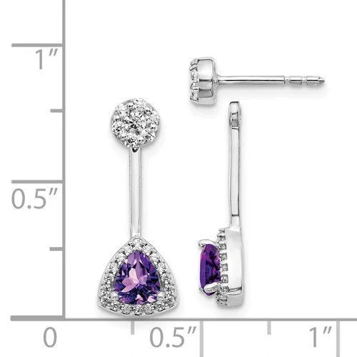 14KT 0.62 CTW AMETHYST & 0.32 CTW DIAMOND TRILLION HALO EARRINGS