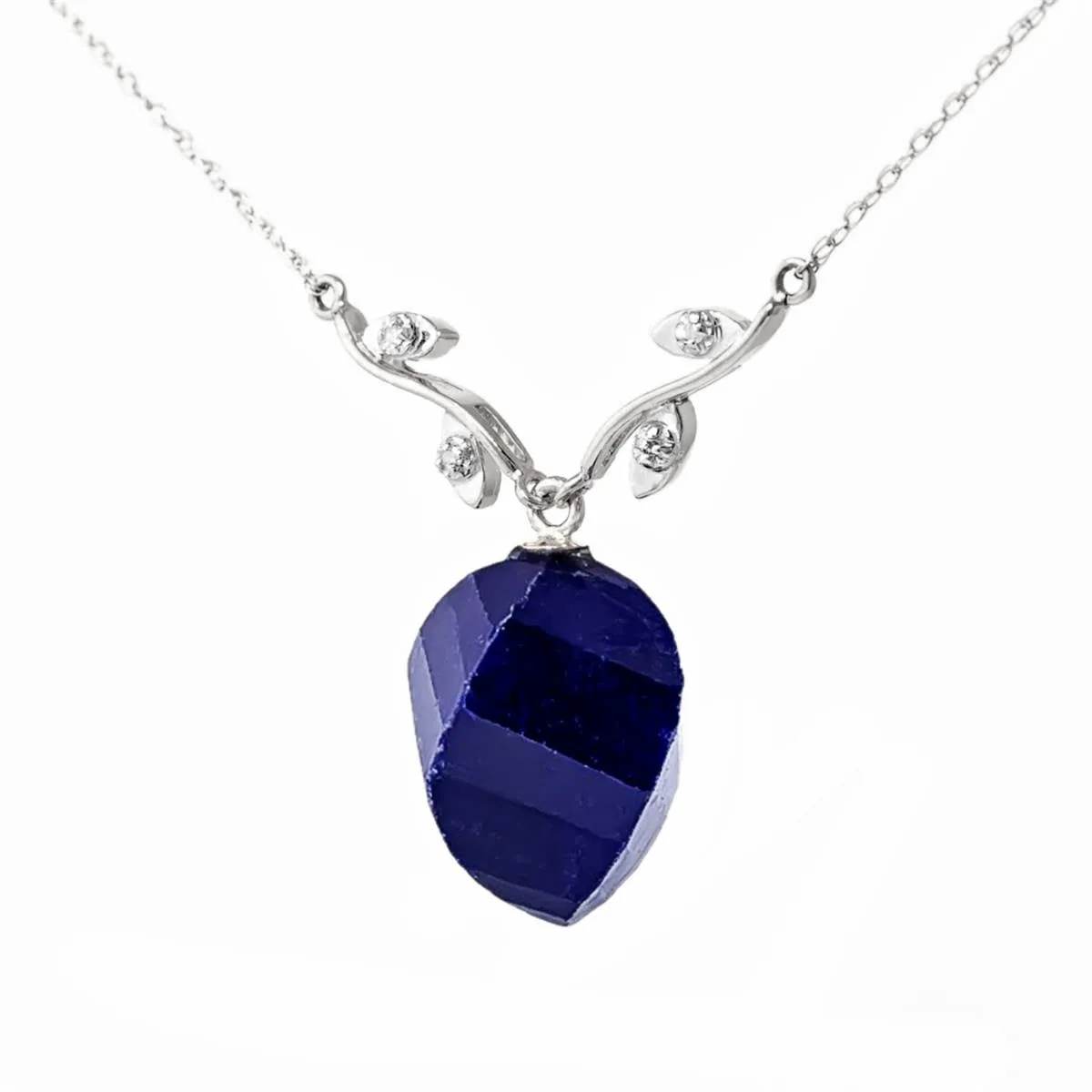 15.27 Carat 14K Solid White Gold Chamber Music Sapphire Diamond Necklace