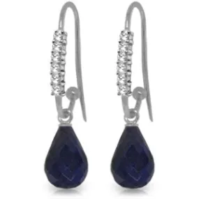 17.78 Carat 14K Solid White Gold Fish Hook Earrings Diamond Sapphire