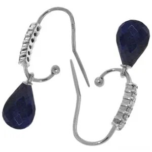 17.78 Carat 14K Solid White Gold Fish Hook Earrings Diamond Sapphire