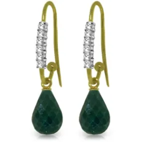 17.78 Carat 14K Solid Yellow Gold Fish Hook Earrings Diamond Emerald