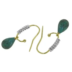 17.78 Carat 14K Solid Yellow Gold Fish Hook Earrings Diamond Emerald