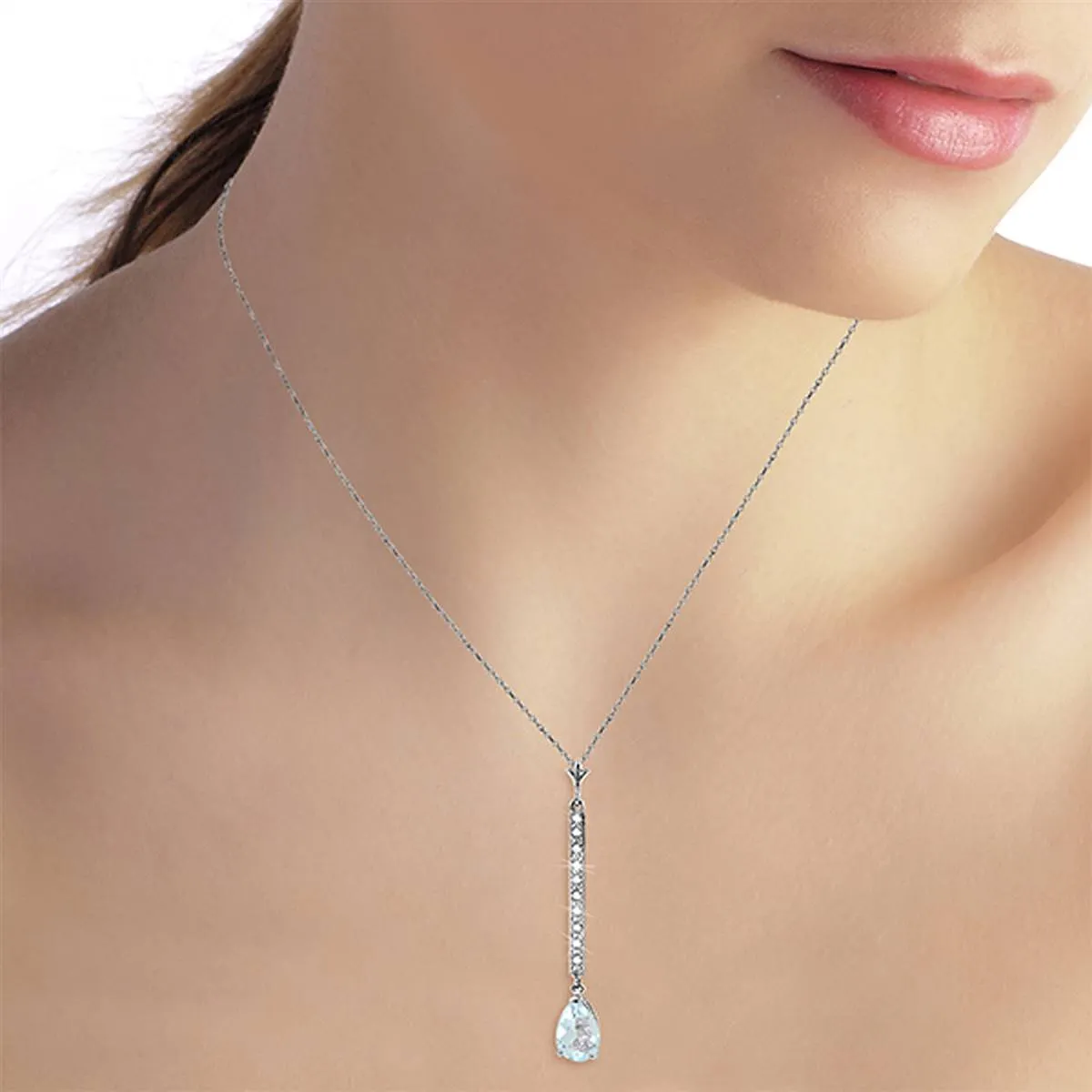 1.8 Carat 14K Solid White Gold Necklace Diamond Aquamarine